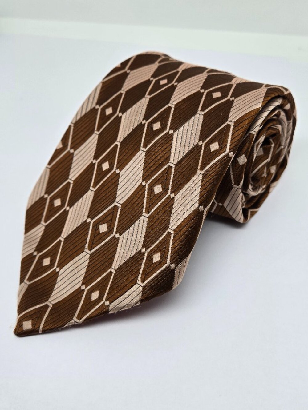 Vintage Sears 100% Polyester Diamond Mens Tie, Brown, 1960s-70s, France